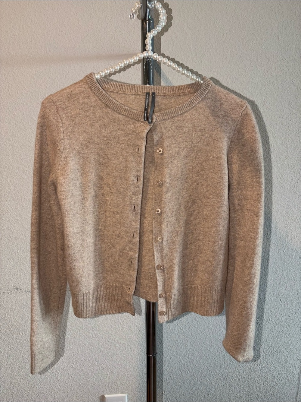 Anthropologie The Cashmere Collection Tan Crew Neck Button Cardigan Sweater